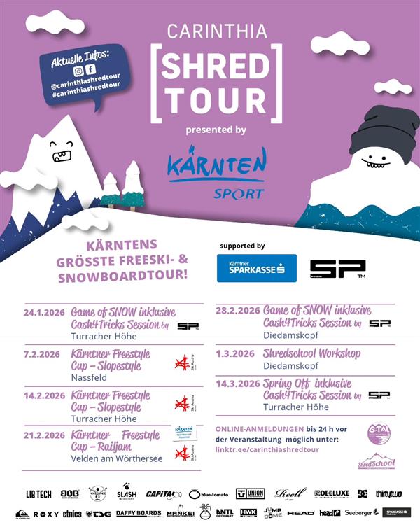 Carinthia Shred Tour - Shredschool Workshop - Diedamskopf 2026