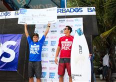 Keanu Asing (HAW) victorious and Shane Campbell (AUS) is runner up at Barbados Surf Pro QS3,000, at Drill Hall Beach, Barbados, Sunday, April 16, 2017. Photo credit: WSL/Nichols