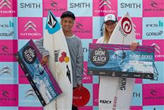 Yael Peña (Spain) and Ellie Turner (UK) the winners of the 2016 Rip Curl GromSearch European Finals © Rip Curl